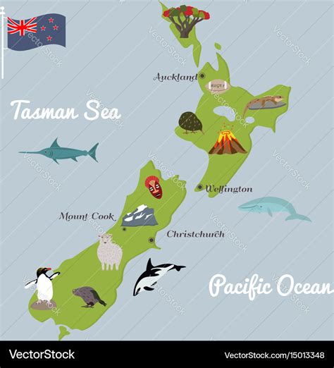 New Zealand Tourist Map With Famous Landmarks Vector Image My XXX Hot Girl