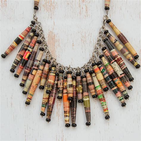 Recycled Paper Waterfall Necklace Cascade In 2021 Magazine Beads