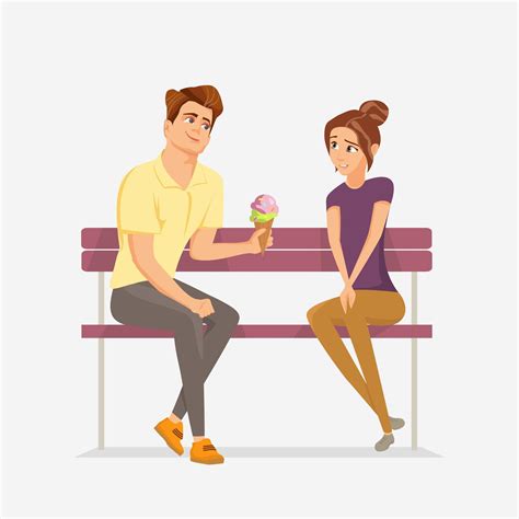 Couple Are Sitting On A Bench Cartoon 1632500 Vector Art At Vecteezy