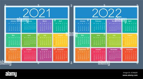 Calendario 2021 2022 Juego De Vectores De Colores La Semana Comienza