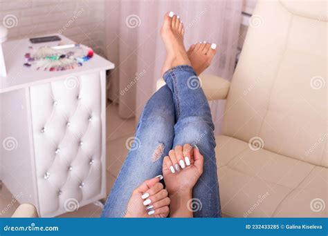 Female Feet And Hands With Stylish Manicure And Pedicure Nails Stock Image Image Of Hands