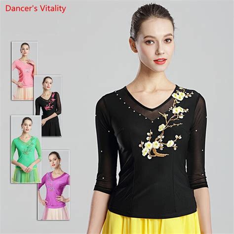 Buy Ballroom Dance Tops Elastic Ice Silk V Neck Dance Clothing Women Lady Waltz
