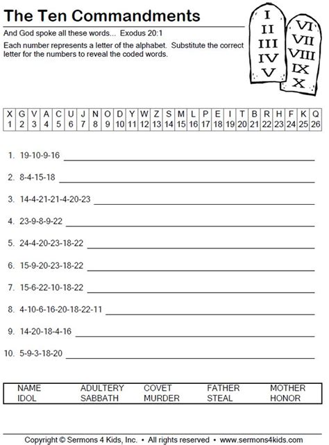 Ten Commandment Worksheet Sundayschoolist