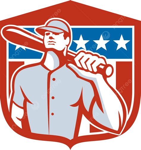 American Baseball Batter Bat Shield Retro Batter Artwork Usa Vector