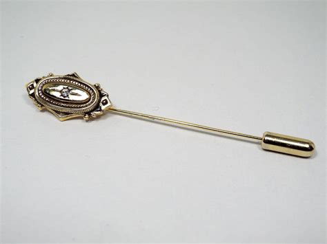 Avon Rhinestone Vintage Stick Pin Antiqued Gold Tone Retro S S Lapel Pin Avon Jewelry