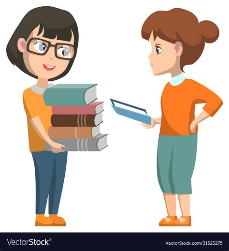 Girl In Book Club With Teacher And Holding Books Vector Image