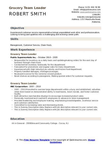 I am a confident communicator who works well with others. Grocery Team Leader Resume Samples | QwikResume