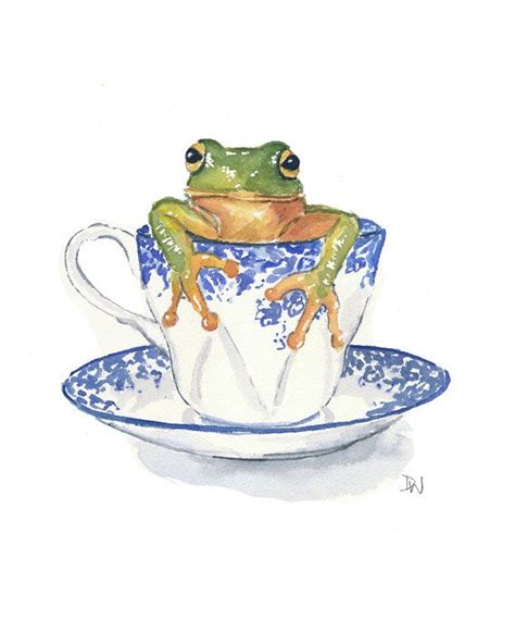 Original Frog Watercolor Painting Teacup By Waterinmypaint On Etsy 49