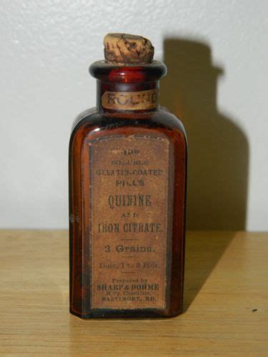 Antique Apothecary Drug Store Pharmacy Bottle Quinine Iron Citrate