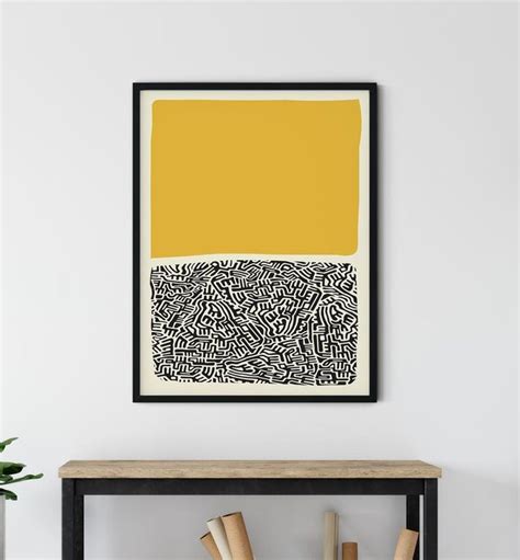Mid Century Modern Abstract Wall Art Print Yellow And Black Etsy Uk
