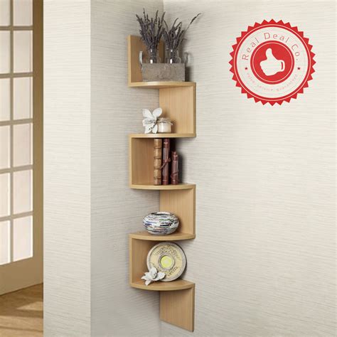 Start with a sizable shallow round. Large Corner Wood Zig Zag Wall Shelf Beech White Walnut ...