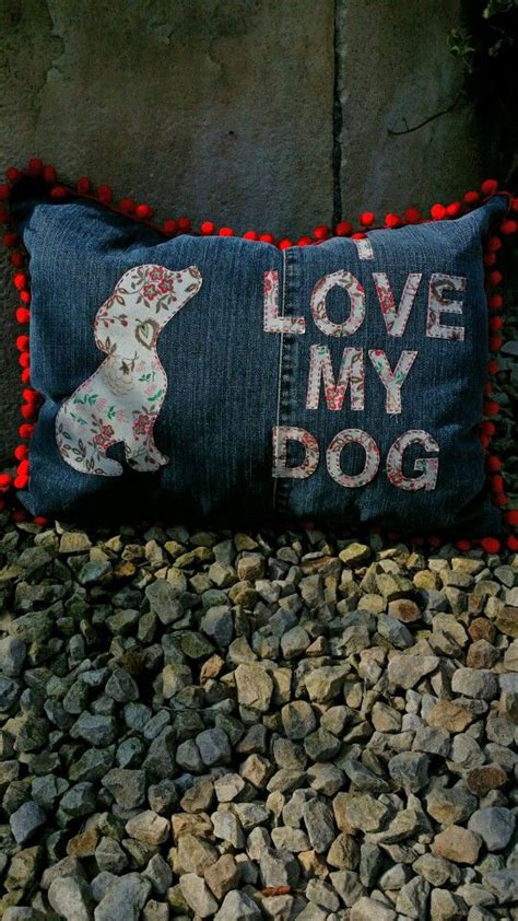 Denim Cushion By Sandysosew Fabric Art I Love Dogs Applique