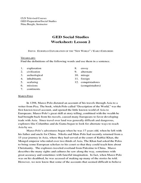 6 Printable Ged Social Studies Worksheets