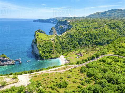 Indonesia Rocky Coast Of The Tropical Island Of Penida And A Small