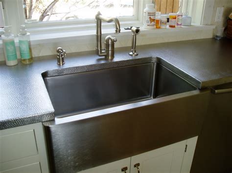 Hammered Stainless Steel Countertop With Farm Sink Cutout