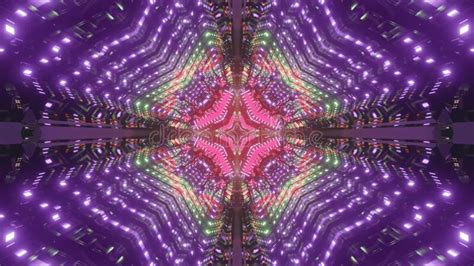 3d Rendering Of A Cool Rhombus Kaleidoscopic Futuristic Tunnel Multicolor Vibrant Neon Lights