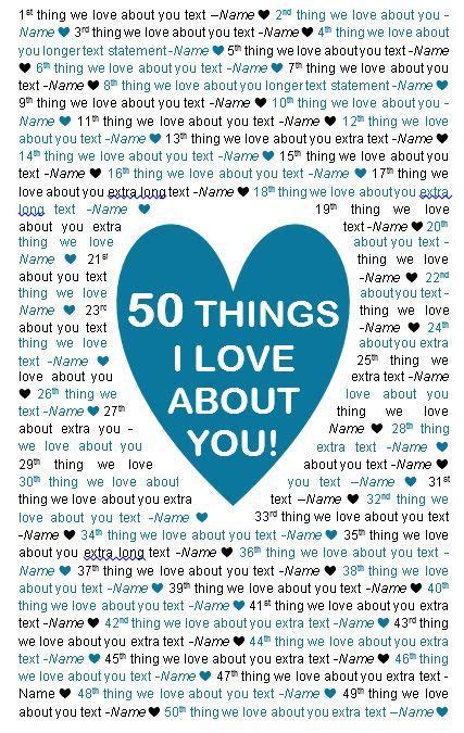 50 Things I Love About You Template Template Walls