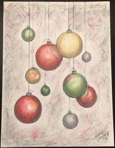 Ornaments 9x12 Prismacolor Premier Colored Pencil Drawing Holiday