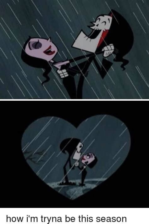 Two Cartoon Characters In The Rain One Is Holding An Umbrella And The Other Has A Heart
