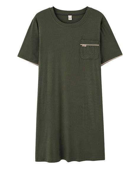 Han Lin Guan Army Green Short Sleeve Pocket Nightgown Women