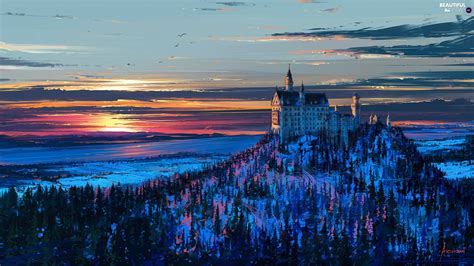 Winter Germany Great Sunsets Paintography Mountains Neuschwanstein