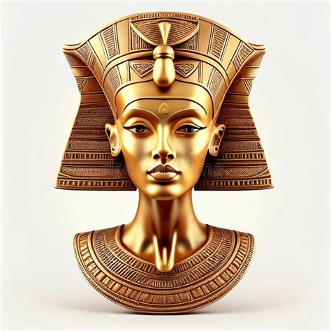 Antique Retro Gold Mask Of Egyptian Queen Nefertiti Isolated On White Closeup Ancient Element