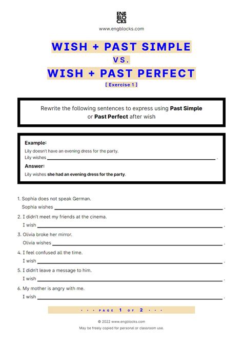 Wish Past Simple Or Past Perfect Exercise 1 Worksheet English