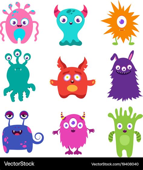 Cute Cartoon Baby Monsters Collection Royalty Free Vector