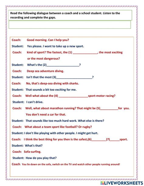 Conversation About Sports Worksheet Reading Comprehension English As