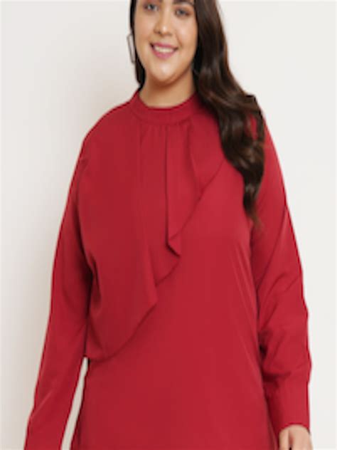 Buy Uandf Beyond Plus Size High Neck Cuffed Sleeves Ruffled Top Tops