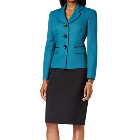 Le Suit New Blue Womens Size 10 Tweed Three Button Skirt Suit Set