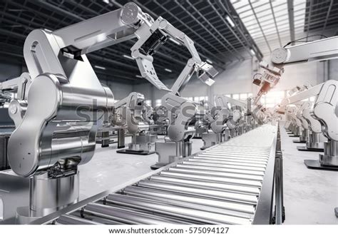 3d Rendering Robotic Arm Conveyor Line Stock Illustration 575094127