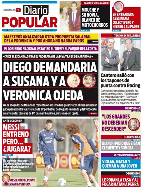 newspaper diario popular argentina newspapers in argentina wednesday s edition june 5 of