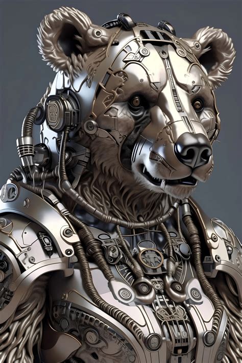 3d Portrait Of A Realistic Cyborg Bear In Natural Gallery