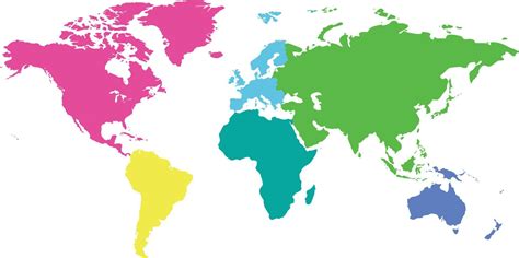 O Mapa Do Mundo é Dividido Em Seis Continentes Em Cores Diferentes
