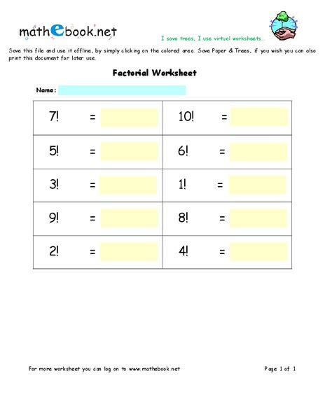 Factorial Worksheet Worksheet For 7th 9th Grade Lesson Planet