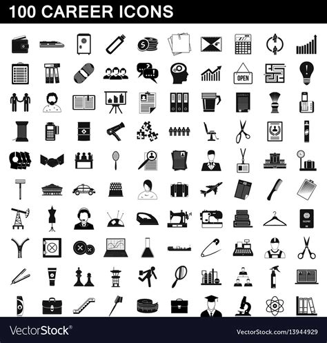 100 Career Icons Set Simple Style Royalty Free Vector Image