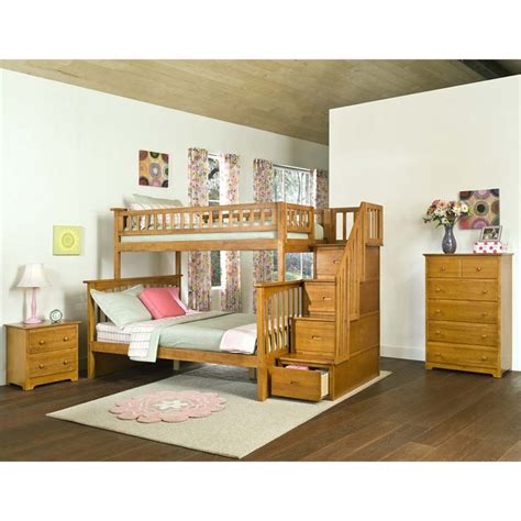 Columbia staircase bunk bed full over full in white. Atlantic Furniture Columbia Twin Over Full Staircase Bunk ...