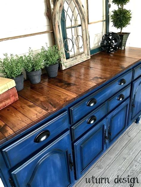 Blue Stained Wood Cabinets Navy Blue Buffet With Planked Top By Design