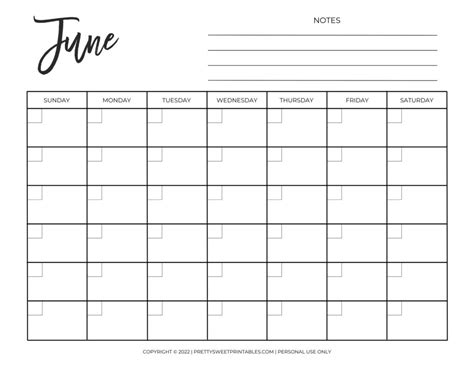 Free Printable Blank Monthly Calendar Pretty Sweet Printables
