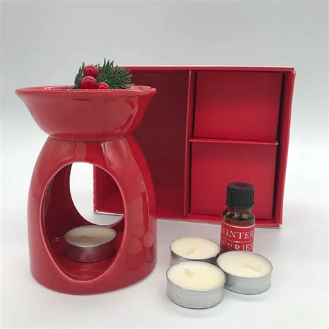 Customized Aromatherapy Red Ceramic Oil Burner Gift Set With Essential Oil Buy Ceramic Oil