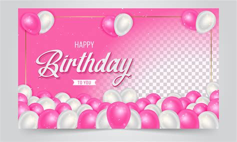 Happy Birthday Banner Design With Pink And White Balloons Illustration