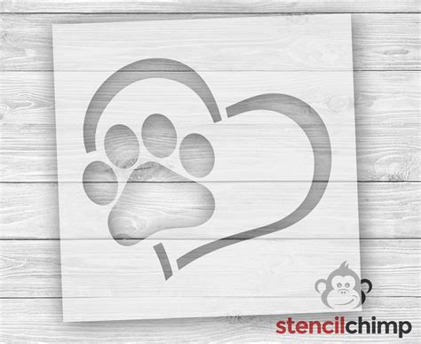 Stencil Paw Print In Heart Stencil Paw Stencil Dog Paw Cat Etsy Paw