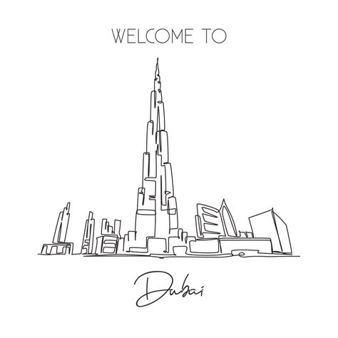 One Continuous Line Drawing Burj Khalifa Tower Landmark World Iconic