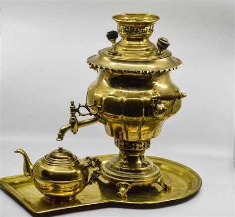 Vintage Brass Turkish Samovar With Small Teapot And Russian Imperial