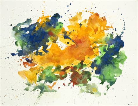 Yellow And Green Abstract Watercolor Art Drip Painting On Paper