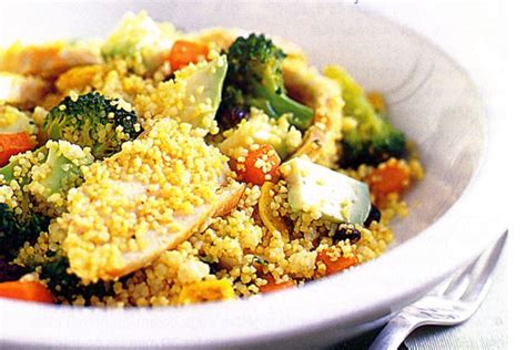 Orange and tomato simmered chicken with couscous. Warm chicken, avocado & couscous salad