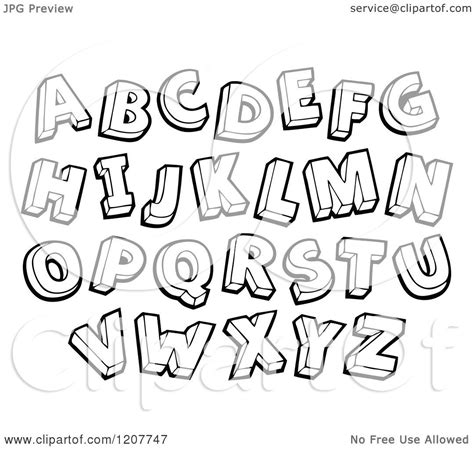 Cartoon Of A Black And White Sketched Alphabet Letters Royalty Free