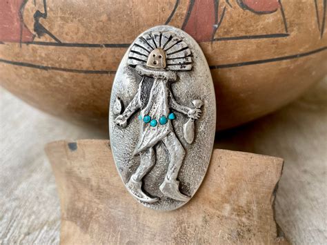 Sterling Silver K Gold Turquoise Tufa Cast Yei Shield Ring By Navajo