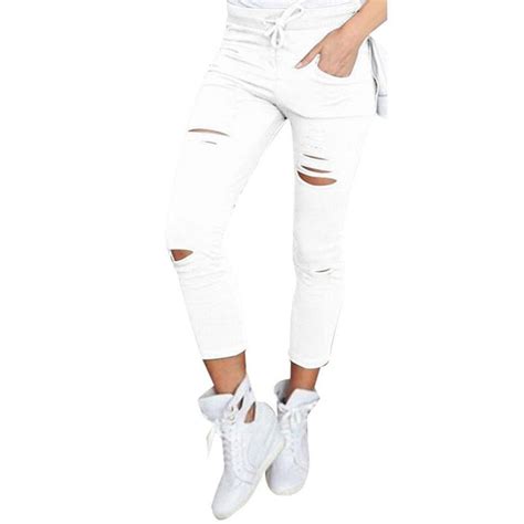 Pencil Pants Morecome Women Skinny Ripped Pants High Waist Stretch Slim Pencil Trousers N Free